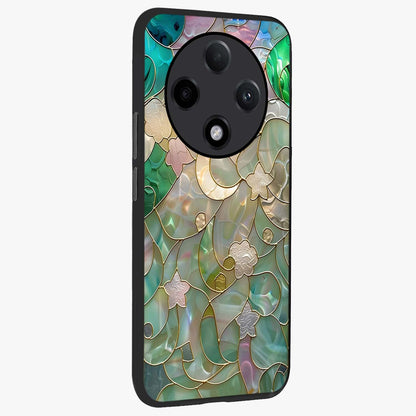 Stained Sunrise Glow Glass Case upright view showcasing colorful sunrise artwork with warm morning theme.