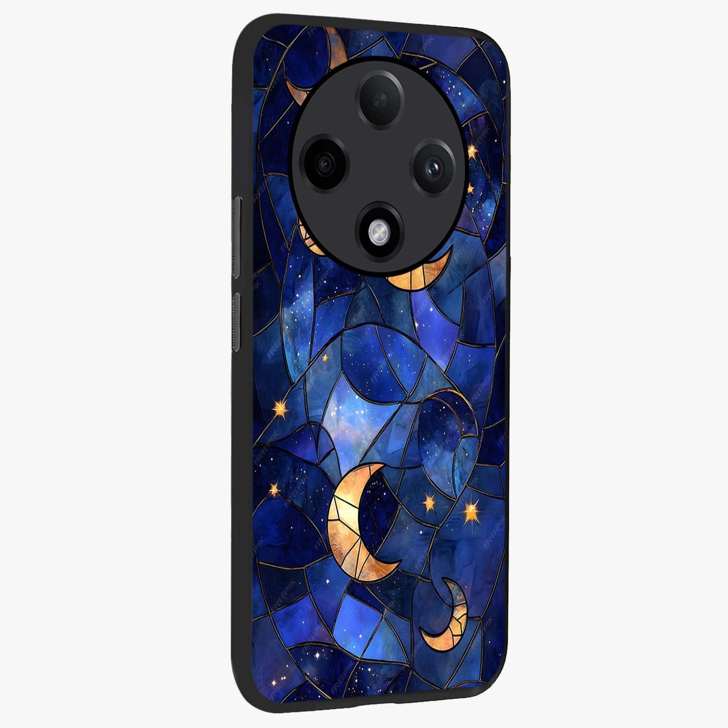 Starlit Sky Tapestry Glass Case upright view showcasing elegant starry sky artwork with cosmic decorative theme.