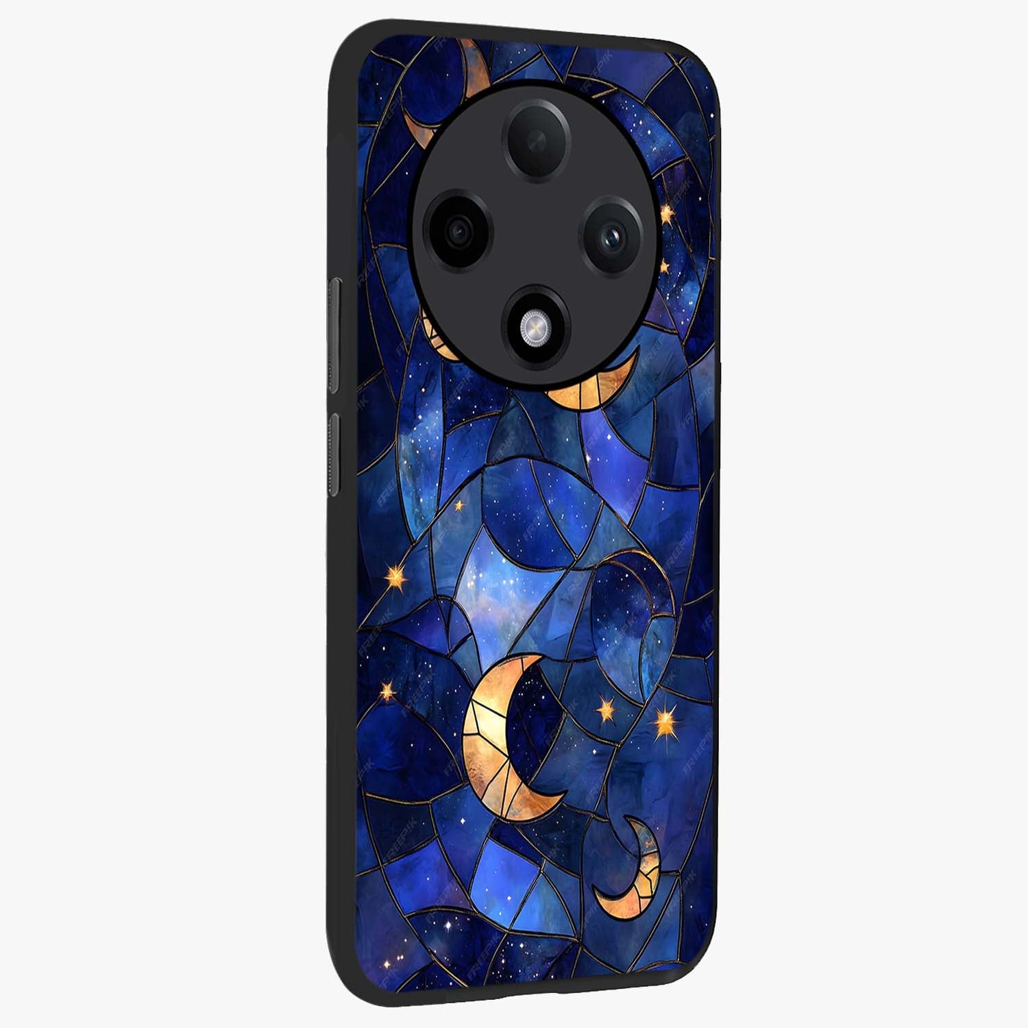 Starlit Sky Tapestry Glass Case upright view showcasing elegant starry sky artwork with cosmic decorative theme.