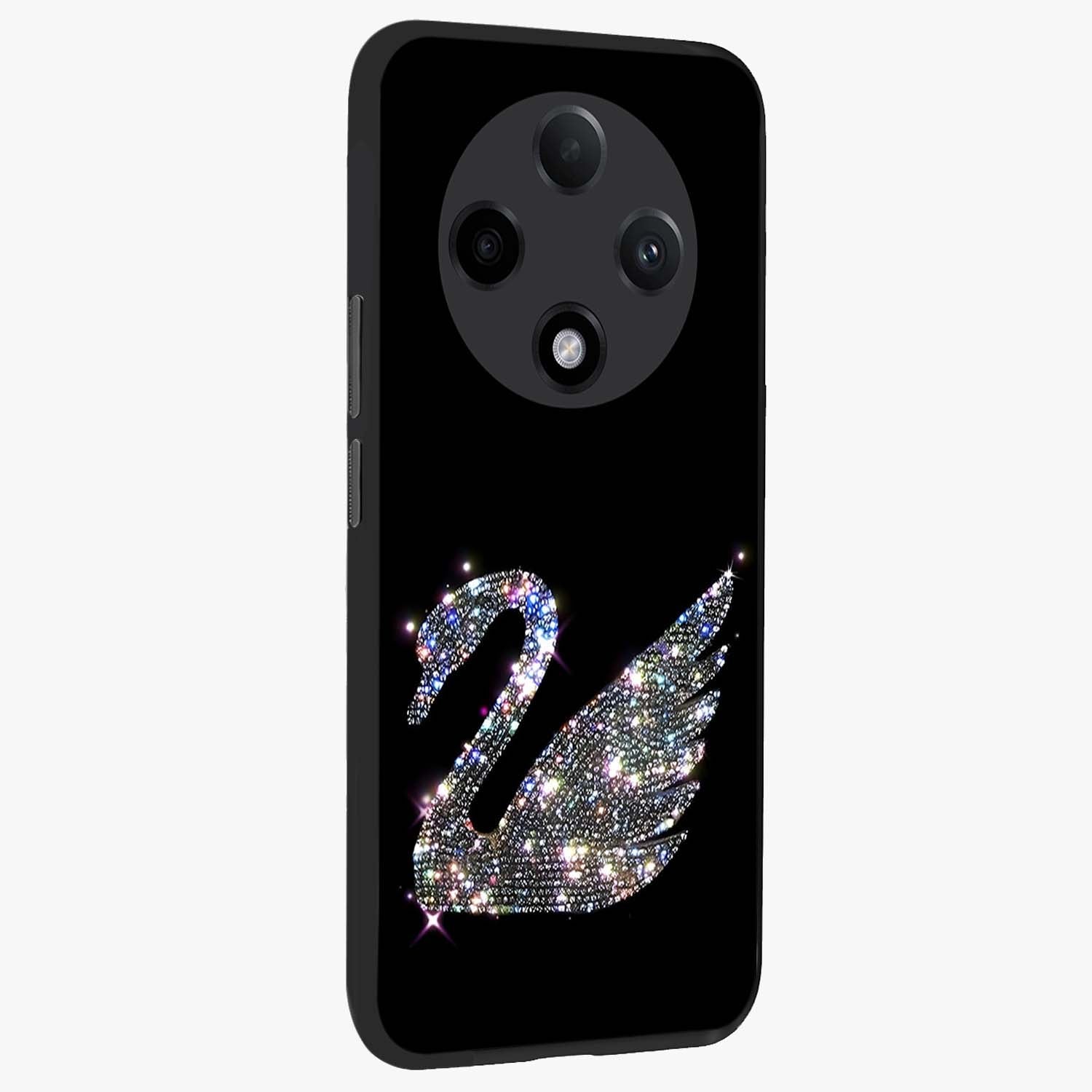 Starlit Swan Grace Glass Case upright view showcasing beautiful swan artwork with peaceful night themed design.