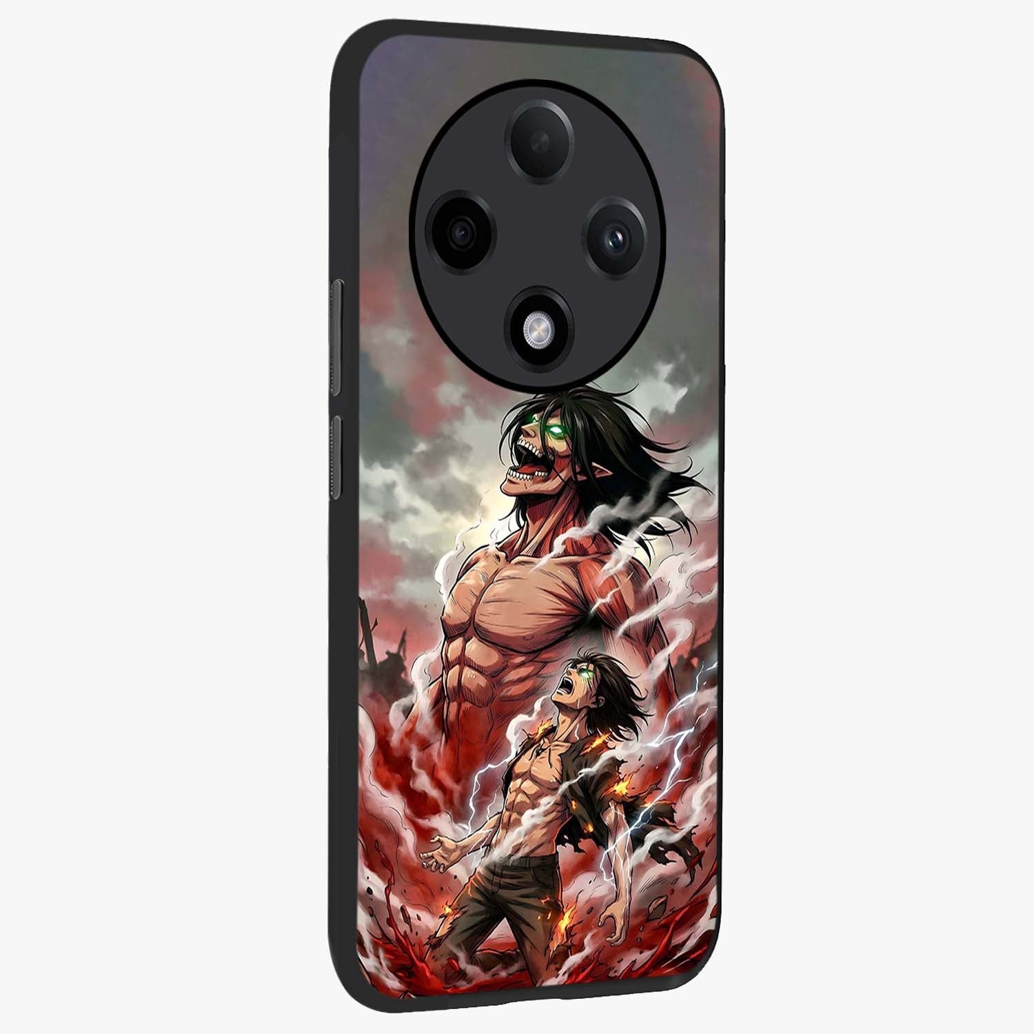Titan Awakening Fury Glass Case upright view showcasing intense titan artwork with epic fantasy theme.