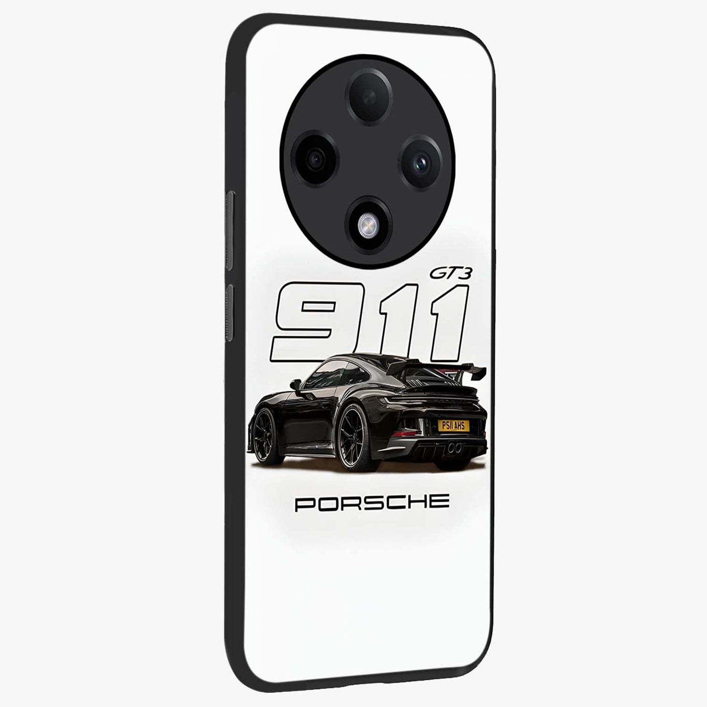 Turbo Legacy Icon Glass Case upright view showcasing bold racing inspired artwork with classic car theme.