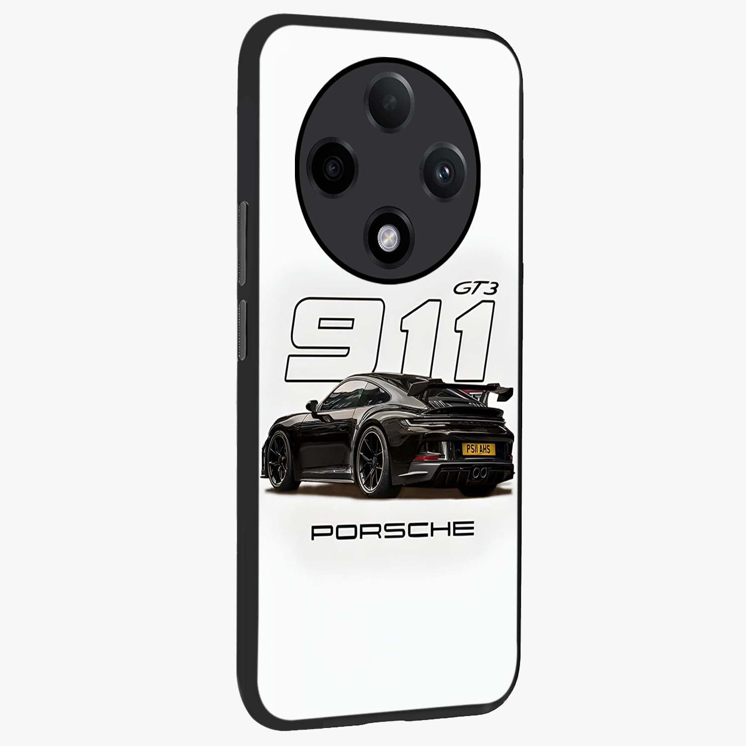 Turbo Legacy Icon Glass Case upright view showcasing bold racing inspired artwork with classic car theme.