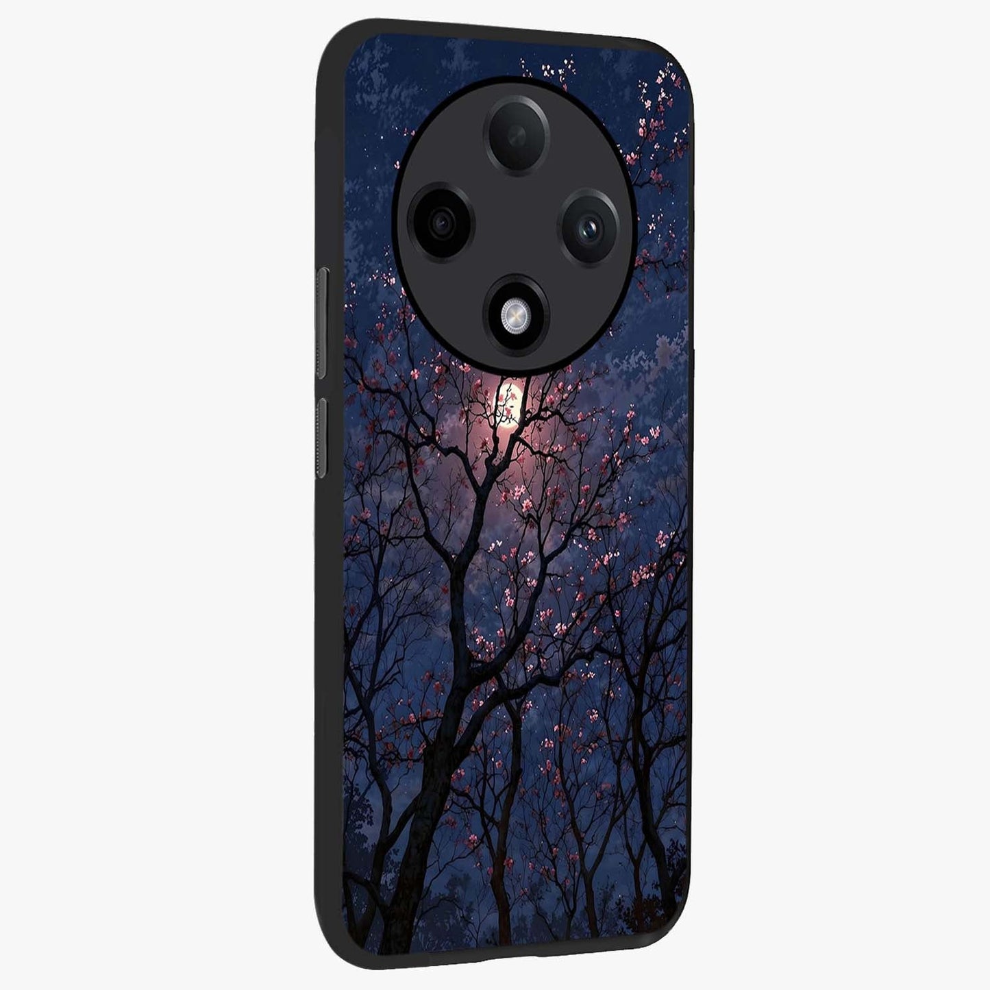 Twilight Sakura Serenade Glass Case upright view showcasing beautiful cherry blossom artwork with serene evening theme.
