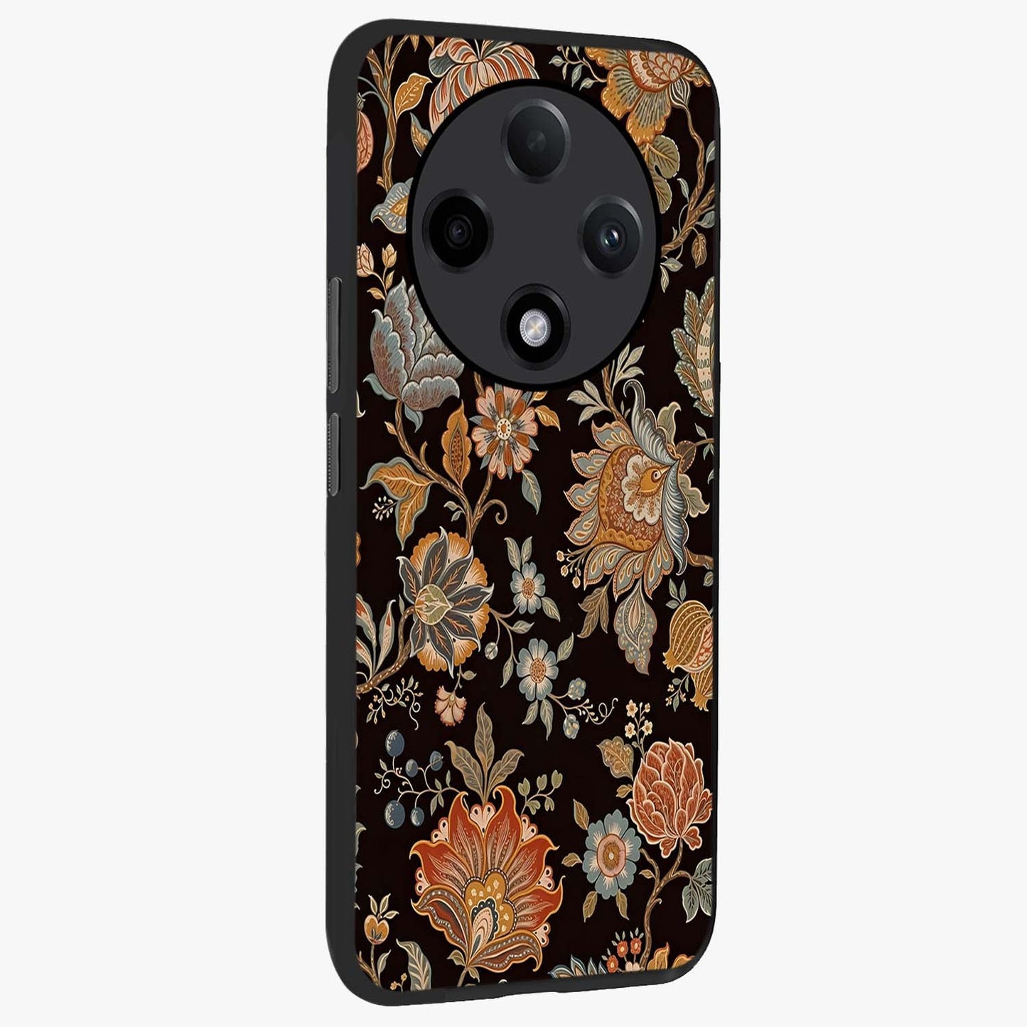 Vintage Floral Dream Glass Case upright view showcasing delicate floral artwork with timeless vintage theme.