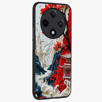 Whispers Of Sakura Waves Glass Case upright view showcasing delicate cherry blossom artwork with elegant nature theme.