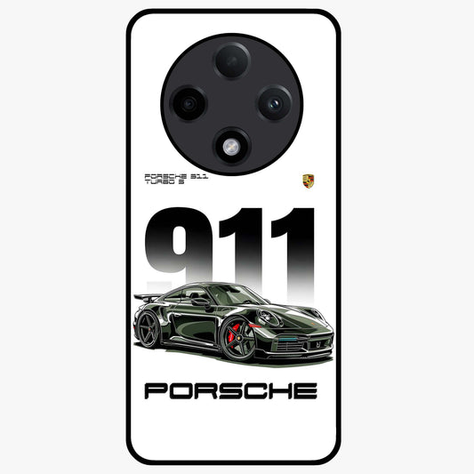 911 Turbo Dominance Glass Case showing clean flat back view with bold 911 sports car artwork and glossy glass finish.