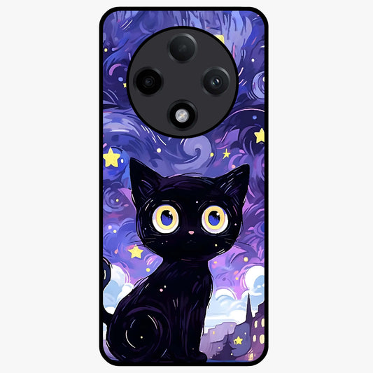 Abstract Cat Art Glass Case showing flat back view with artistic cat illustration and glossy glass finish.