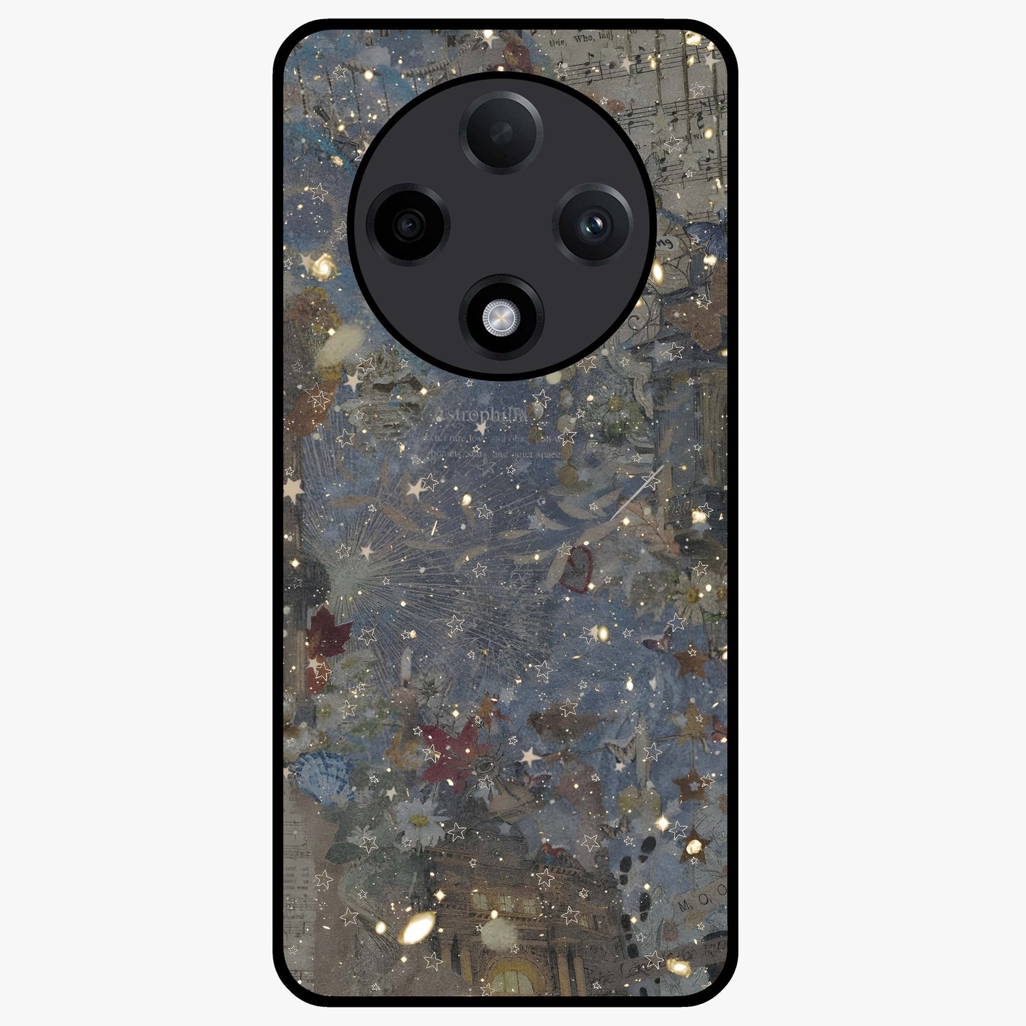 Aesthetic Astrolophia Glass Case showing flat back view with dreamy aesthetic design and glossy glass finish.