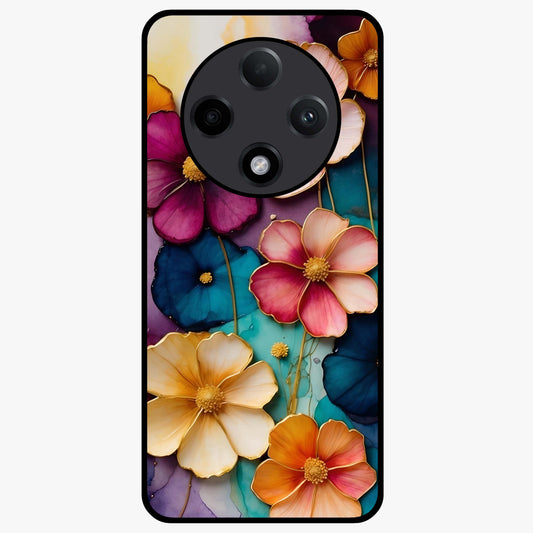 Artlyn Grace Flower Pattern Glass Case showing flat back view with elegant floral pattern artwork and glossy glass finish.