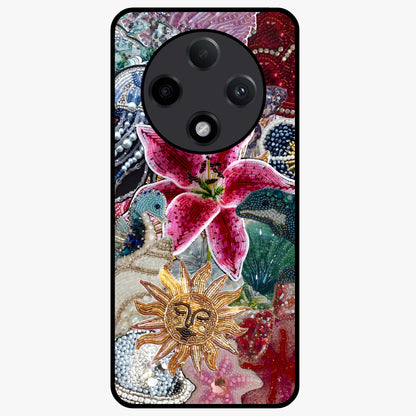 Beaded Garden Fantasy Glass Case showing flat back view with dreamy garden bead artwork and glossy glass finish.
