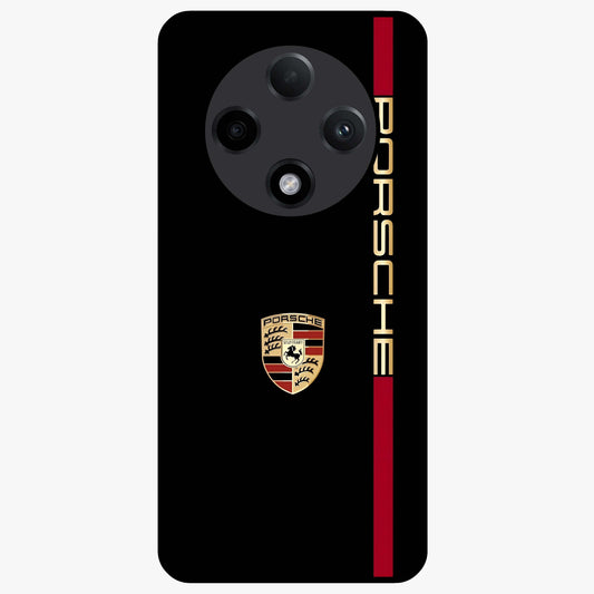 Black Minimal Porsche Glass Case showing flat back view with sleek minimal sports car artwork and glossy glass finish.