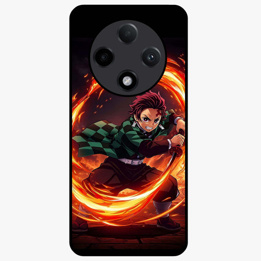 Blazing Sword Resolve Glass Case showing flat back view with fiery sword artwork and glossy glass finish.