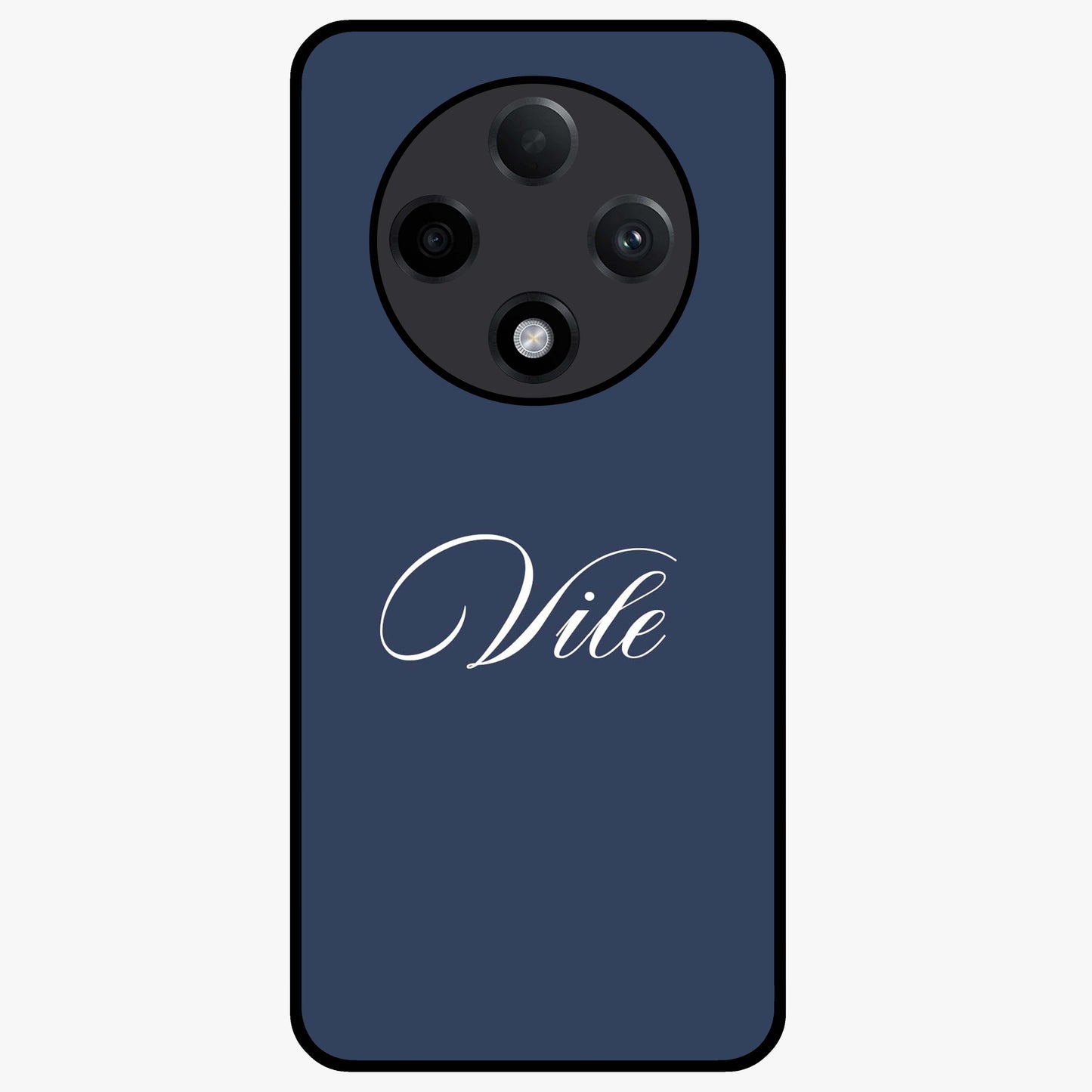 Blue Background Personalized Custom Name Glass Case showing flat back view with minimal blue background and custom name design.