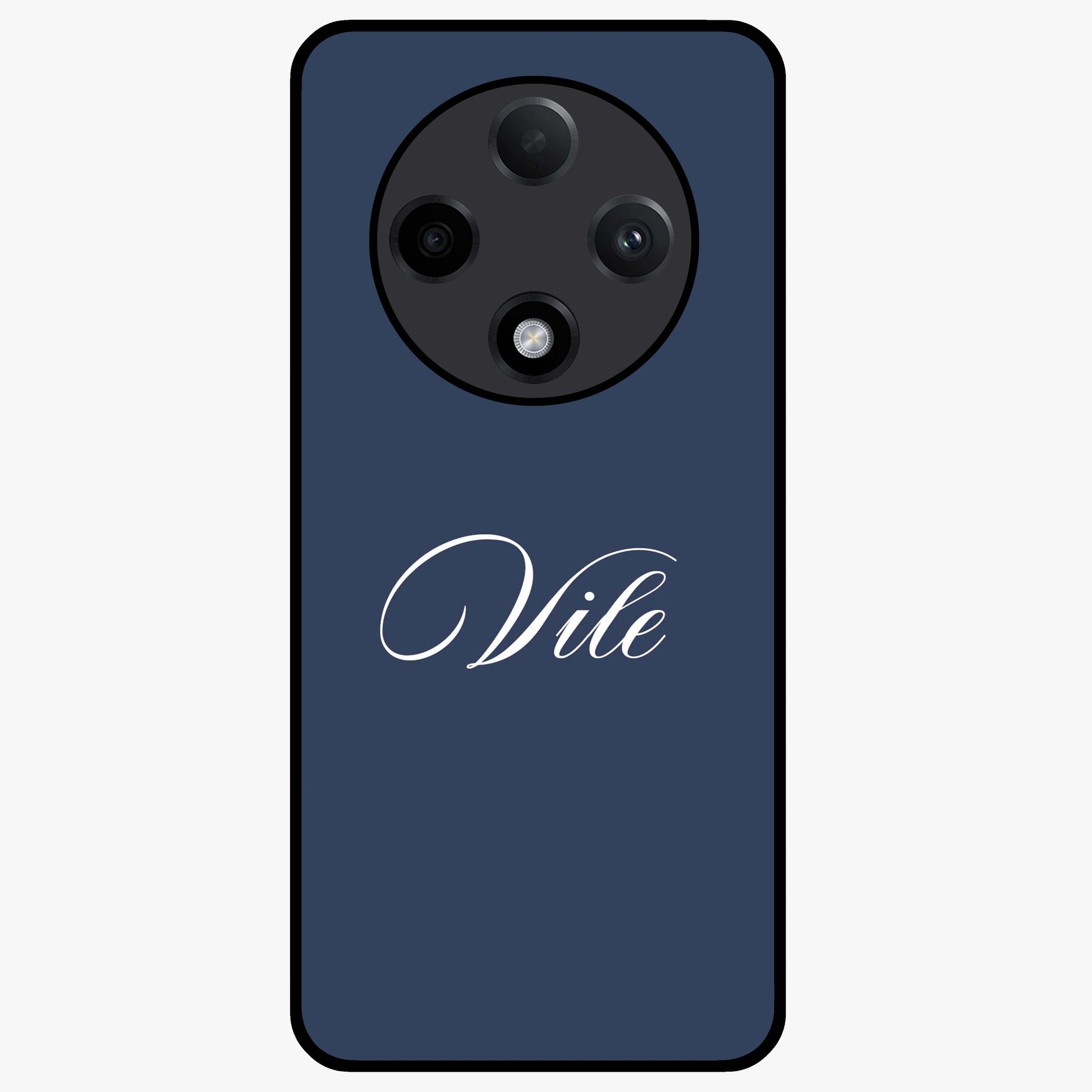 Blue Background Personalized Custom Name Glass Case showing flat back view with minimal blue background and custom name design.
