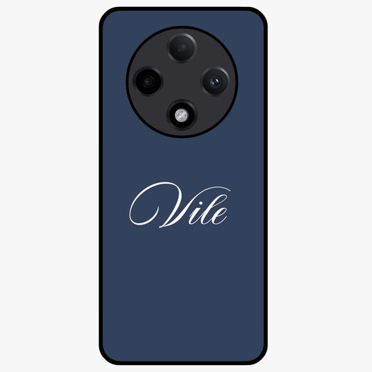 Blue Background Personalized Custom Name Glass Case showing flat back view with minimal blue background and custom name design.
