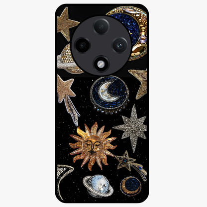 Celestial Gem Constellations Glass Case showing flat back view with sparkling constellation artwork and glossy glass finish.