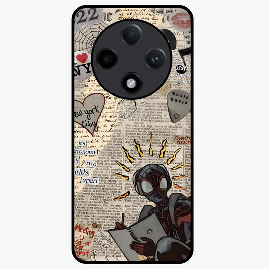 City Dream Sketch Glass Case showing flat back view with artistic city skyline sketch artwork and glossy glass finish.