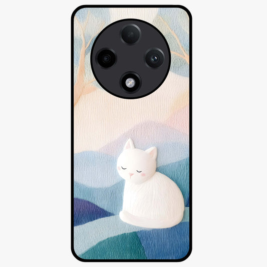 Cotton Dream Cat Glass Case showing flat back view with soft dreamy cat artwork and glossy glass finish.