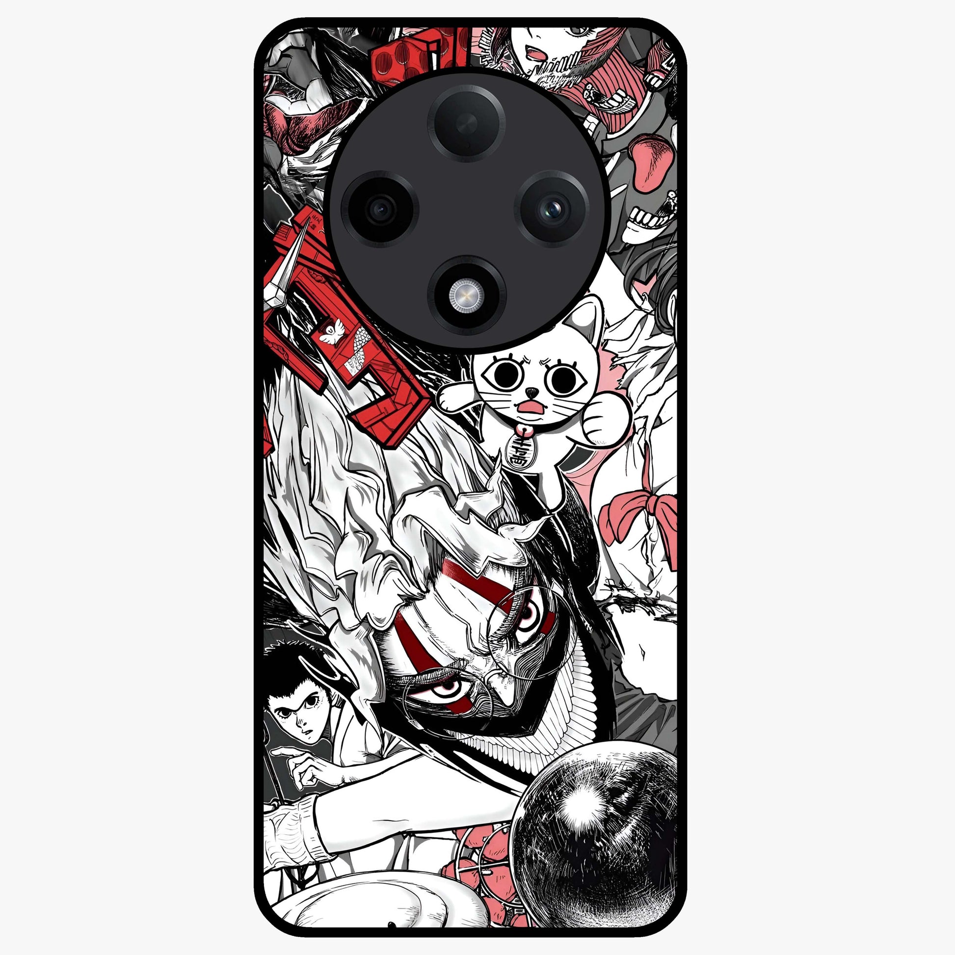 Crimson Chaos Panel Glass Case showing flat back view with bold crimson abstract artwork and glossy glass finish.