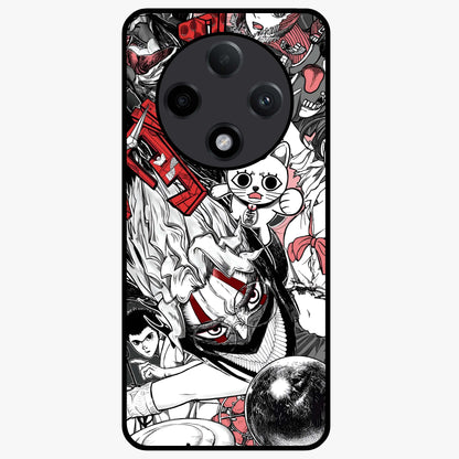 Crimson Chaos Panel Glass Case showing flat back view with bold crimson abstract artwork and glossy glass finish.