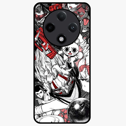 Crimson Chaos Panel Glass Case showing flat back view with bold crimson abstract artwork and glossy glass finish.
