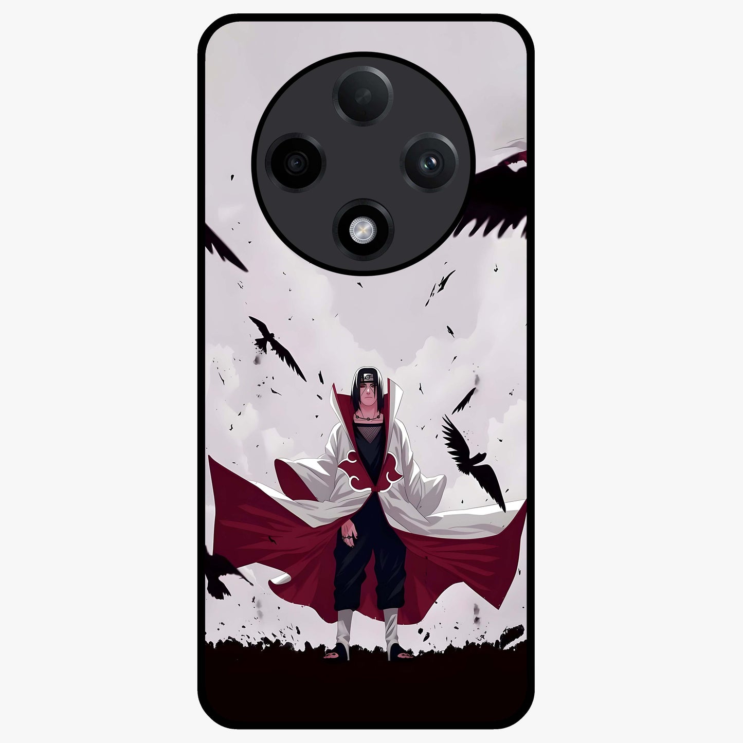 Crimson Crow Ascension Glass Case showing flat back view with mystical crow artwork and glossy glass finish.