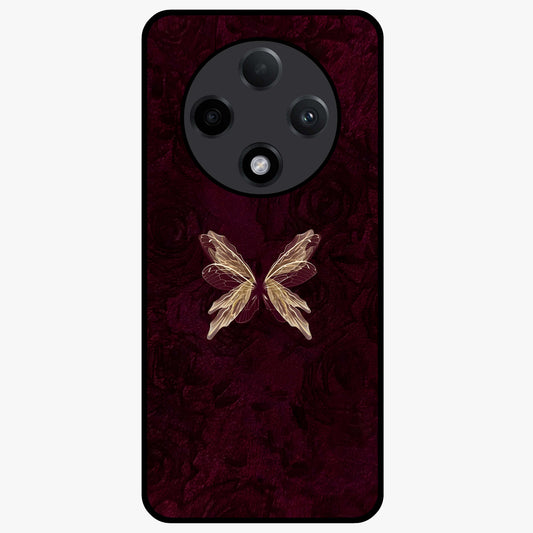 Crimson Fade Butterfly Glass Case showing flat back view with fading butterfly artwork and glossy glass finish.