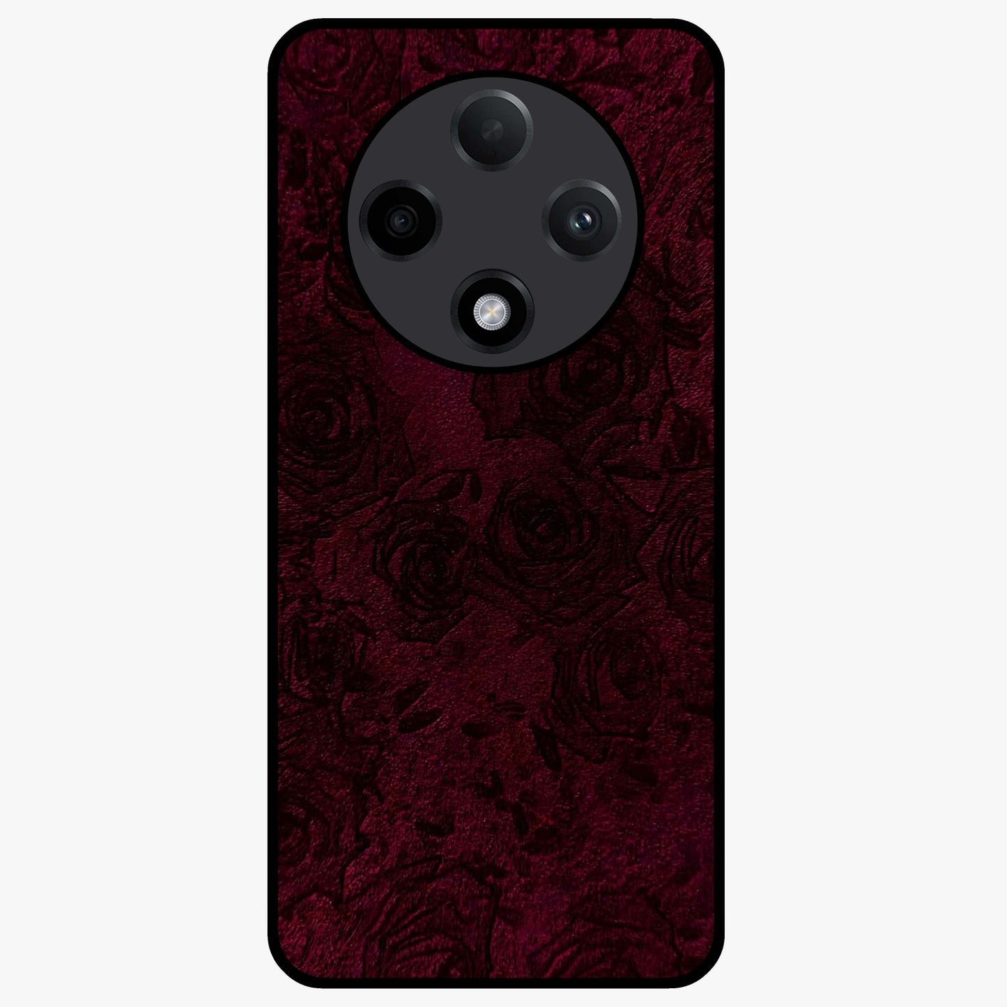 Crimson Fade Flow Glass Case showing flat back view with flowing crimson gradient artwork and glossy glass finish.