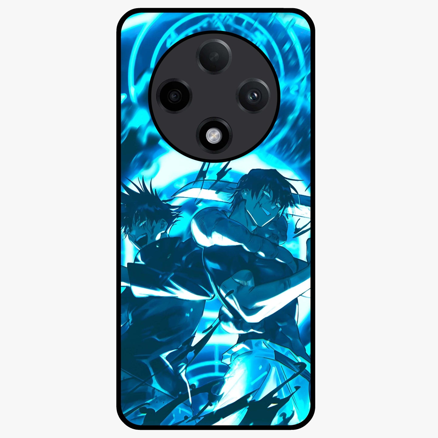Cursed Energy Clash Glass Case showing flat back view with intense cursed energy artwork and glossy glass finish.