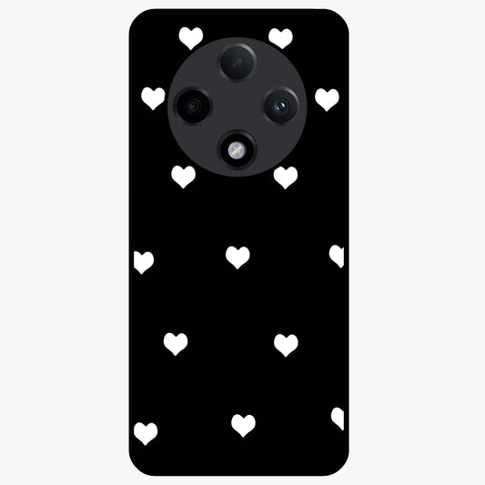 Cute And Simple White Hearts Glass Case showing flat back view with minimal white heart pattern and glossy glass finish.