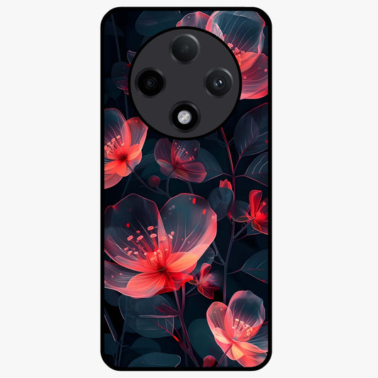 Dark Shade of Flower Glass Case showing flat back view with elegant dark floral artwork and glossy glass finish.