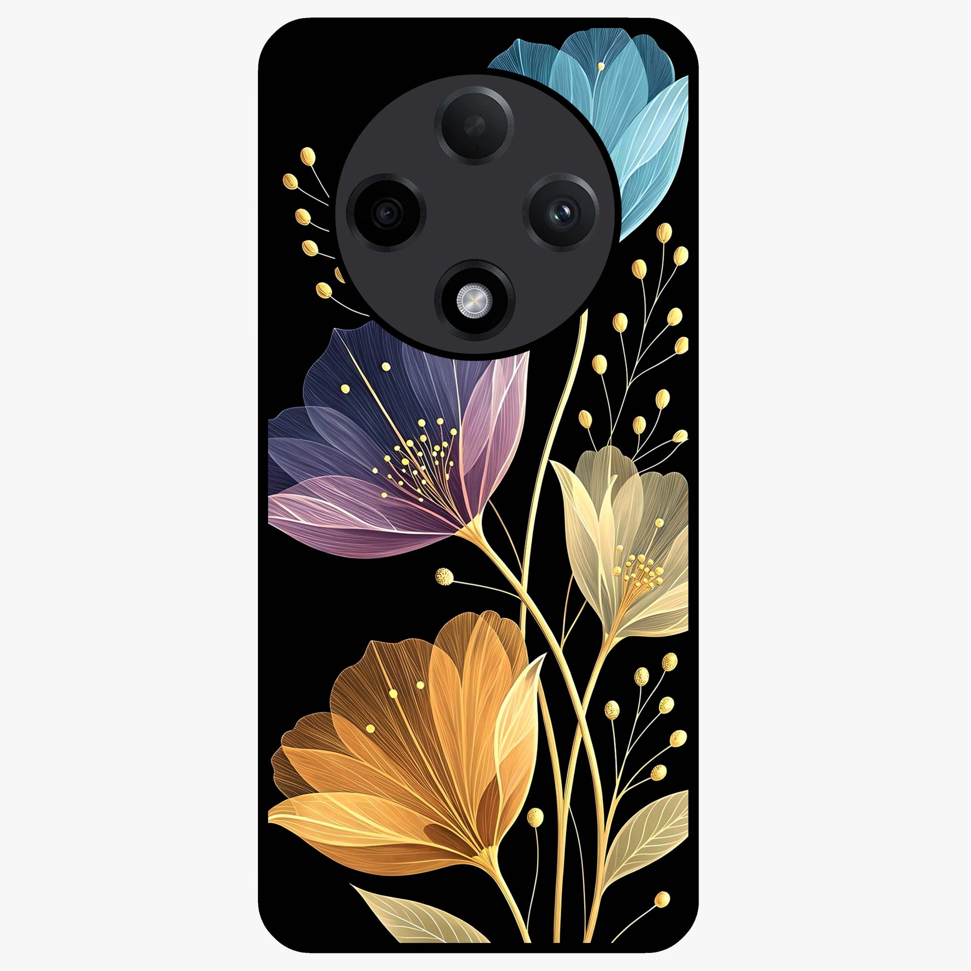 Delicate Multicolor Flowers Glass Case showing flat back view with vibrant floral artwork and glossy glass finish.