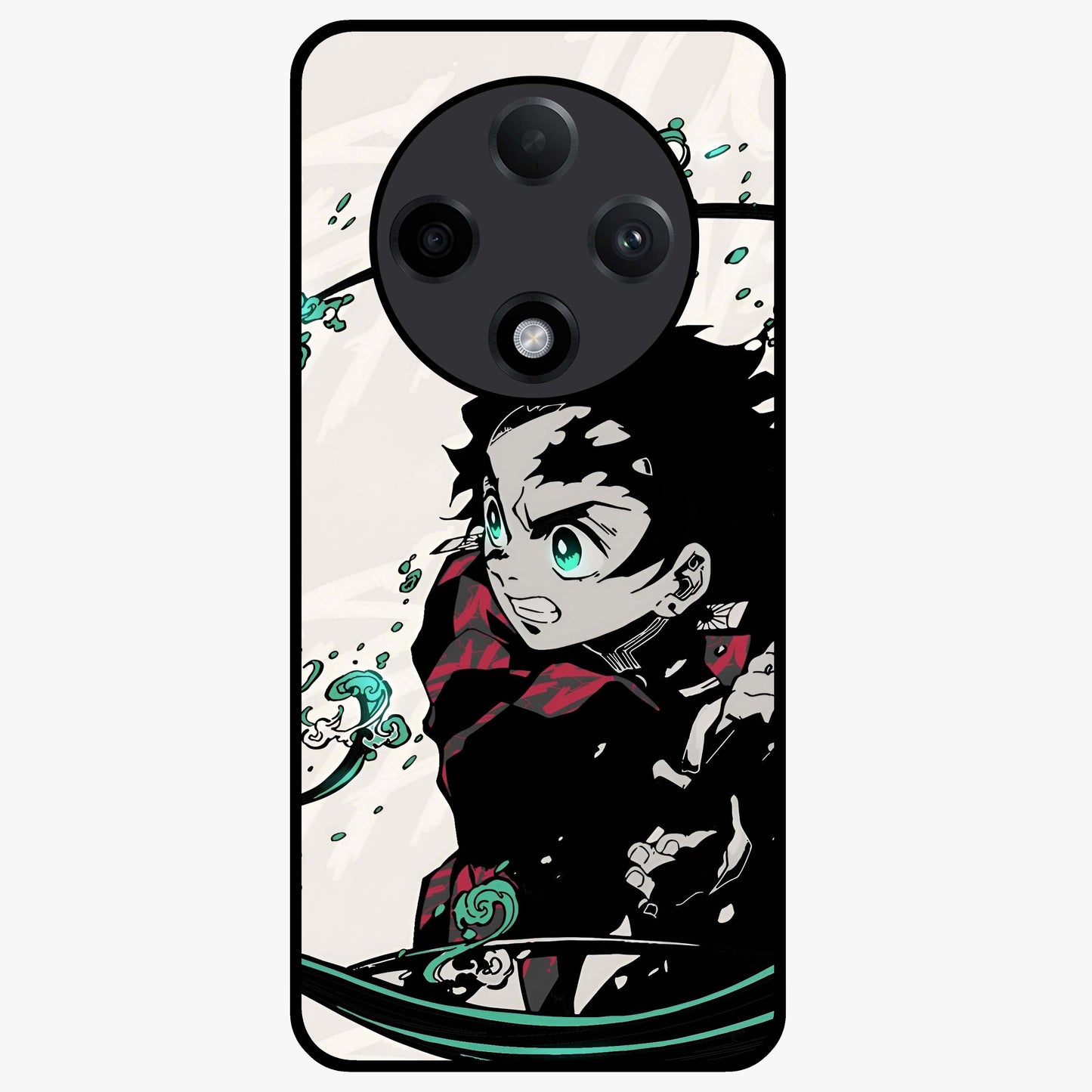 Demon Slayer Glass Case showing flat back view with bold anime inspired artwork and glossy glass finish.