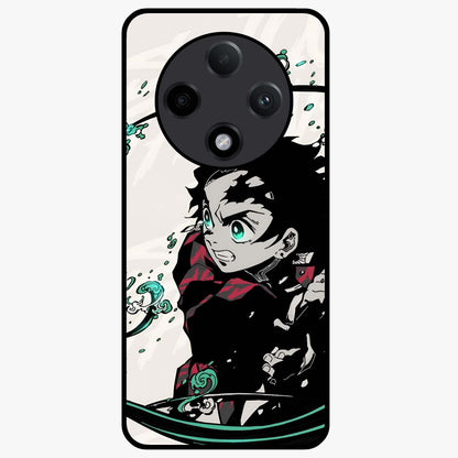 Demon Slayer Glass Case showing flat back view with bold anime inspired artwork and glossy glass finish.