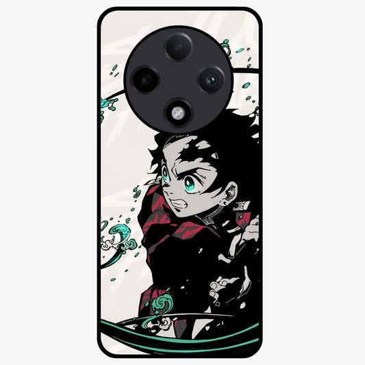 Demon Slayer Glass Case showing flat back view with bold anime inspired artwork and glossy glass finish.