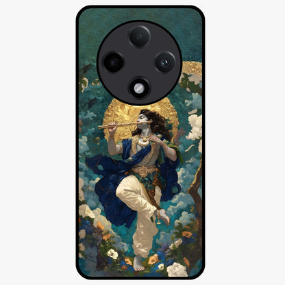 Divine Krishna Art Glass Case showing flat back view with Lord Krishna artwork and glossy glass finish.