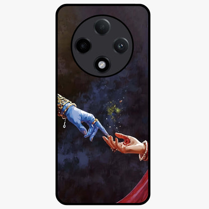 Divine Touch Eternal Glass Case showing flat back view with spiritual themed artwork and glossy glass finish.