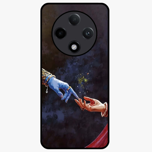 Divine Touch Eternal Glass Case showing flat back view with spiritual themed artwork and glossy glass finish.