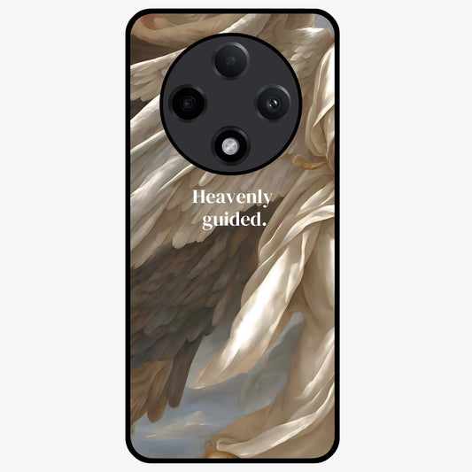 Divine Winged Grace Glass Case showing flat back view with elegant wing inspired artwork and glossy glass finish.