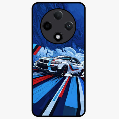 Drift Power Rush Glass Case showing flat back view with dynamic racing inspired artwork and glossy glass finish.