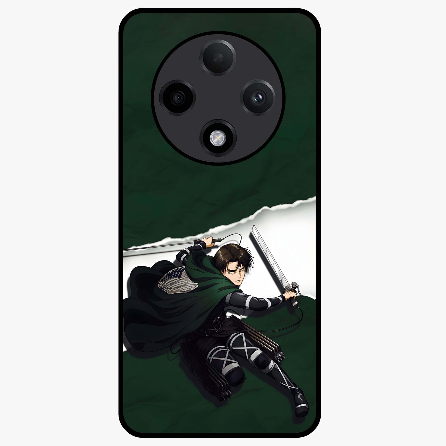 Emerald War Vanguard Glass Case showing flat back view with powerful warrior themed artwork and glossy glass finish.