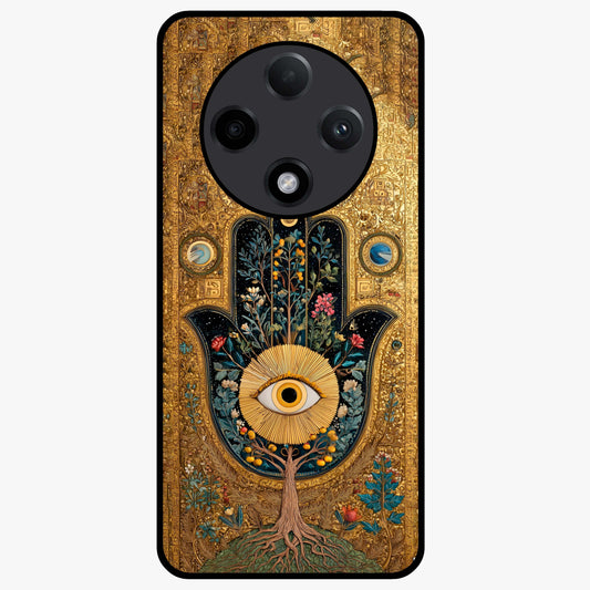 Ethereal Evil Eye Glass Case showing flat back view with mystical evil eye artwork and glossy glass finish.