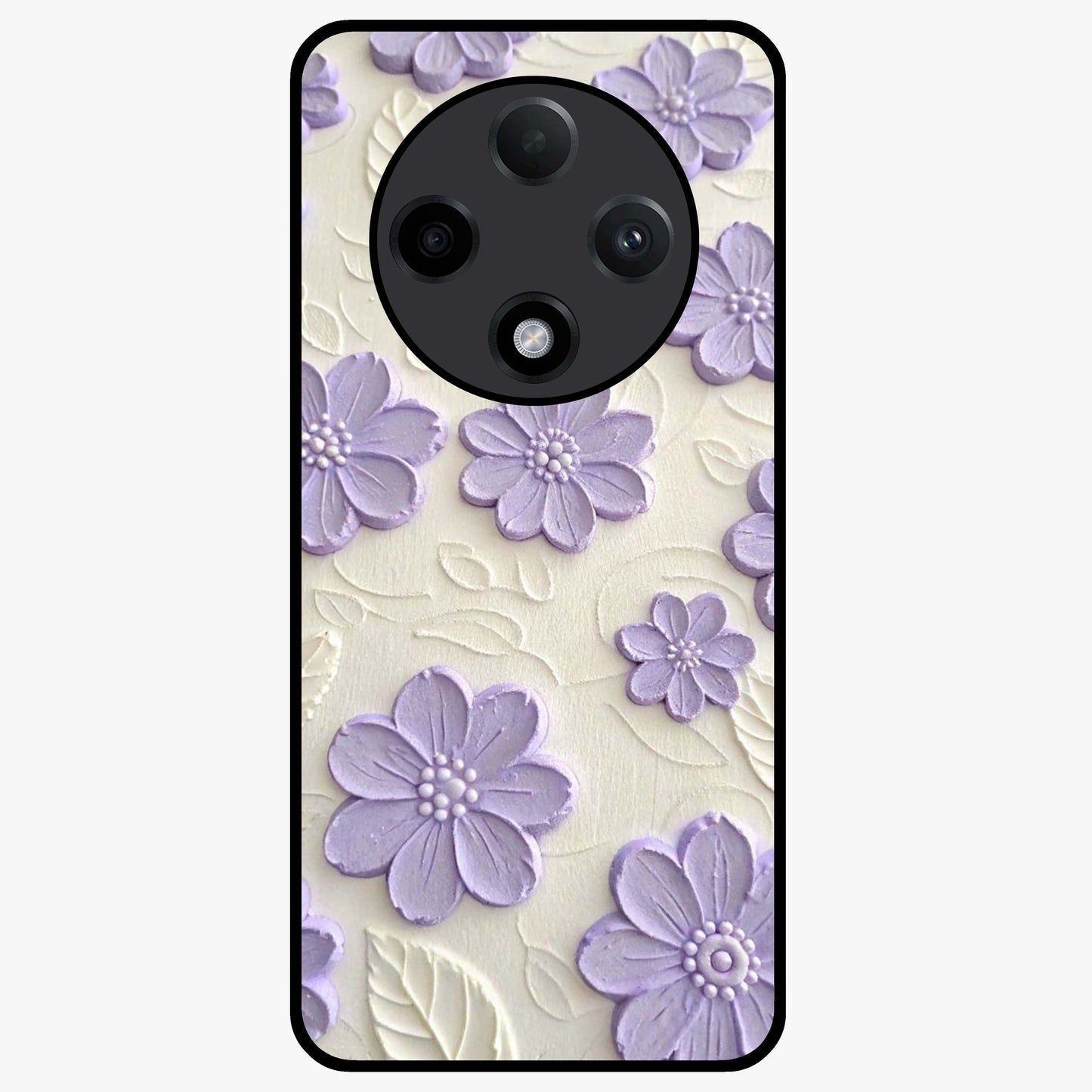 Floral Wall Art With Purple Flowers Glass Case showing flat back view with purple flower artwork and glossy glass finish.