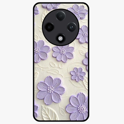 Floral Wall Art With Purple Flowers Glass Case showing flat back view with purple flower artwork and glossy glass finish.