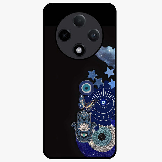 Galactic Charm Cluster Glass Case showing flat back view with glowing celestial charm artwork and glossy glass finish.