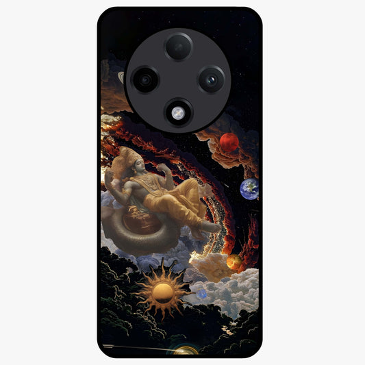 Galactic Divine God Glass Case showing flat back view with divine cosmic themed artwork and glossy glass finish.