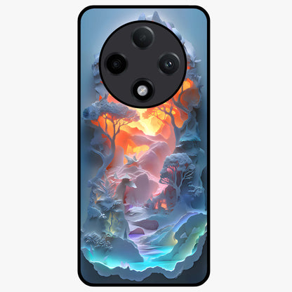 Glow Forest Portal Glass Case showing flat back view with glowing forest portal artwork and glossy glass finish.
