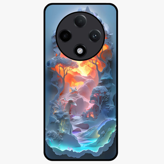 Glow Forest Portal Glass Case showing flat back view with glowing forest portal artwork and glossy glass finish.