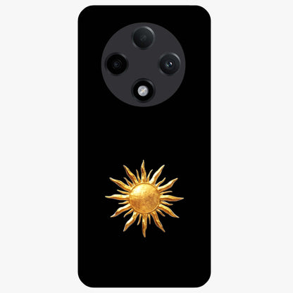 Golden Sun Minimalism Glass Case showing flat back view with minimal golden sun artwork and glossy glass finish.